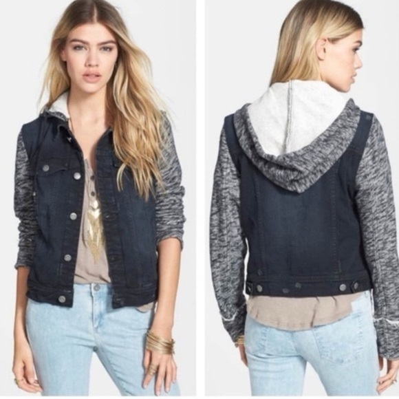 Free People Black and Gray Hybrid Jean Jacket - Picture 1 of 12